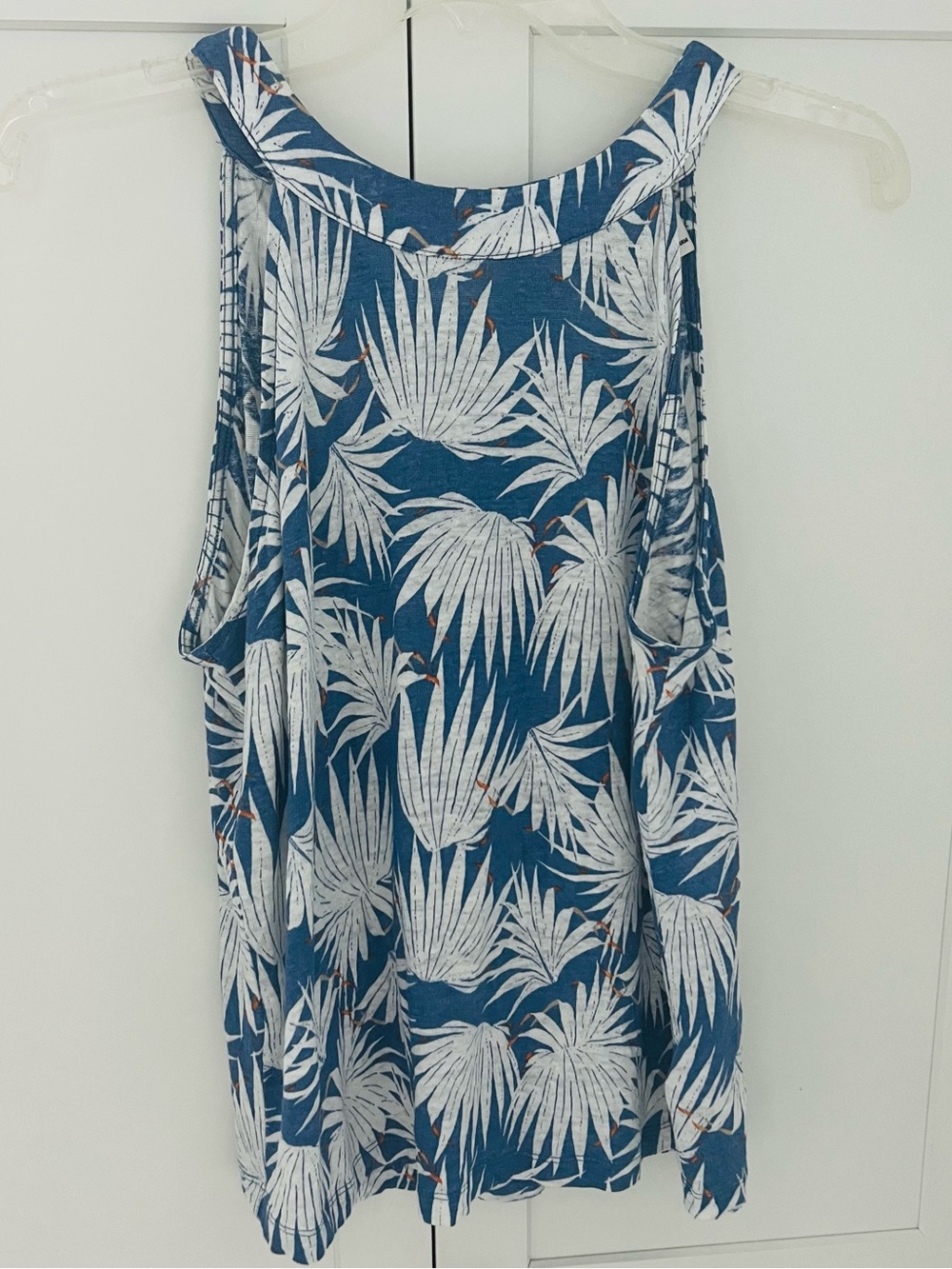 Rachel Zoe 100% linen Blue Palm Print Halter Tank Top size Medium